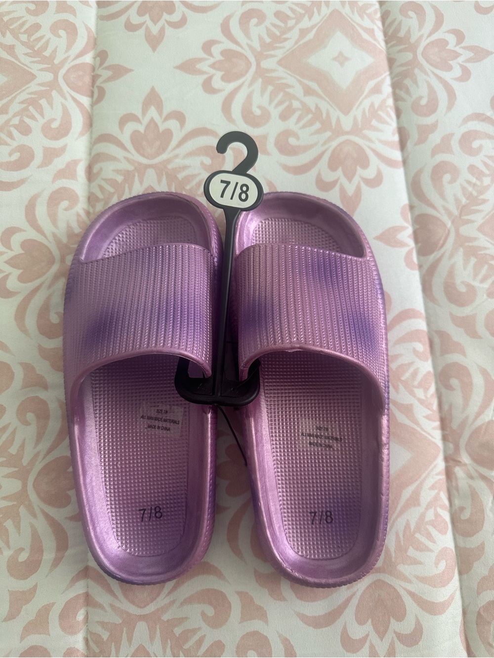 Metallic Lavender Slide Sandals - Size 7/8